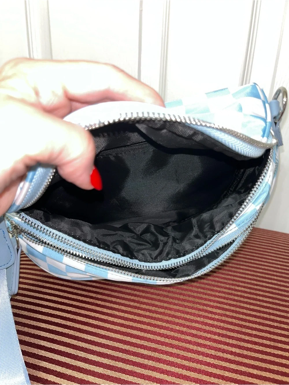Lemon Drop Shop Mini Blue Checkered Crossbody Bum Bag